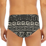 Beige Aztec Pattern Print Men's Triangle Swim Briefs