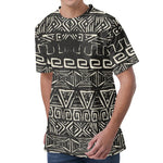 Beige Aztec Pattern Print Men's Velvet T-Shirt