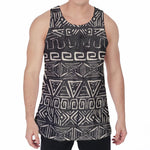 Beige Aztec Pattern Print Men's Velvet Tank Top