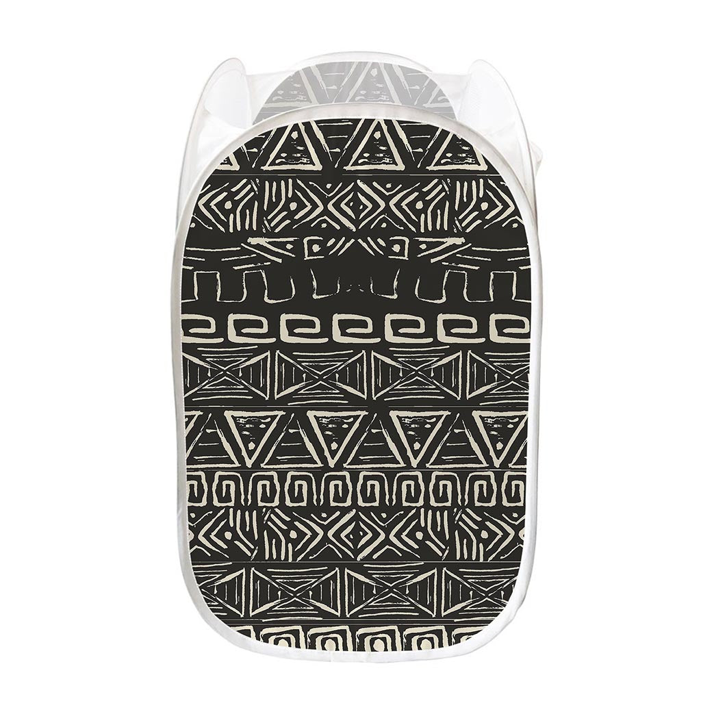 Beige Aztec Pattern Print Mesh Laundry Hamper