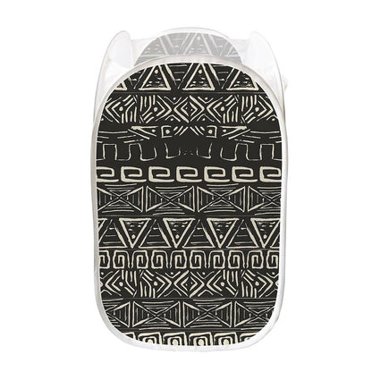 Beige Aztec Pattern Print Mesh Laundry Hamper