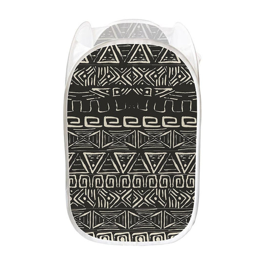Beige Aztec Pattern Print Mesh Laundry Hamper
