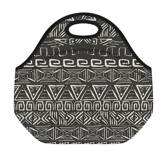 Beige Aztec Pattern Print Neoprene Lunch Bag