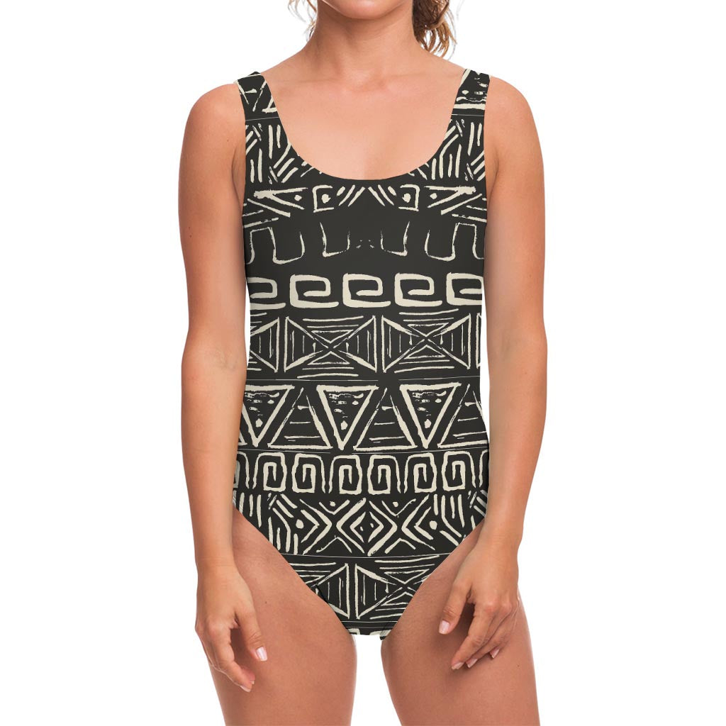 Beige Aztec Pattern Print One Piece Swimsuit