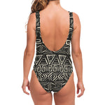 Beige Aztec Pattern Print One Piece Swimsuit