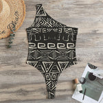 Beige Aztec Pattern Print One Shoulder Bodysuit