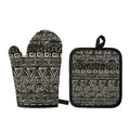 Beige Aztec Pattern Print Oven Mitt And Pot Holder Set