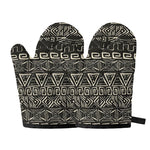 Beige Aztec Pattern Print Oven Mitts