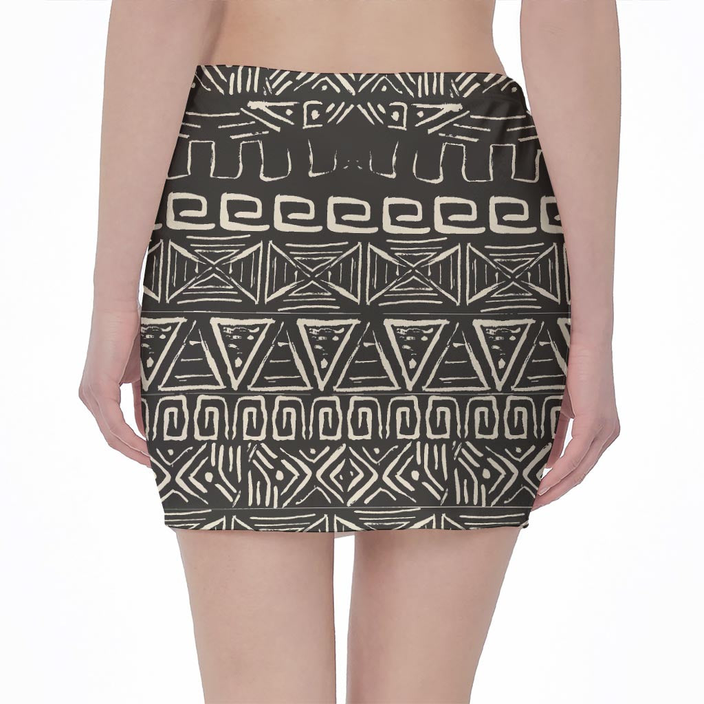 Beige Aztec Pattern Print Pencil Mini Skirt
