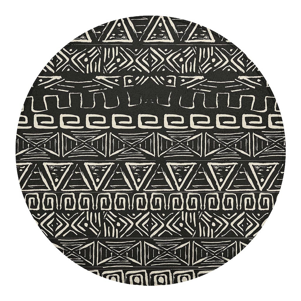 Beige Aztec Pattern Print Round Blanket