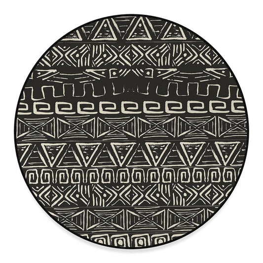 Beige Aztec Pattern Print Round Floor Mat