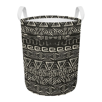 Beige Aztec Pattern Print Round Laundry Basket