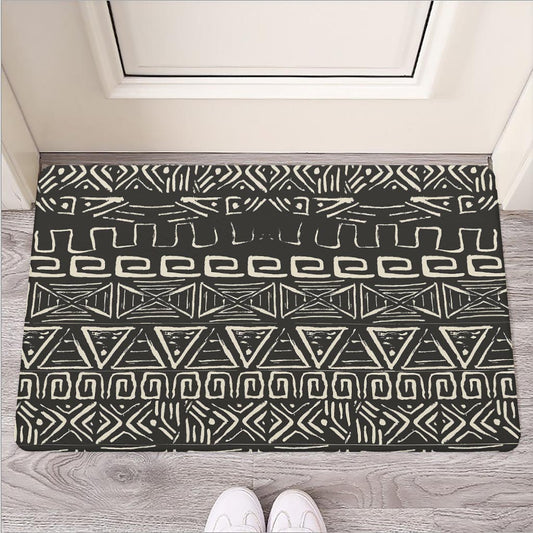Beige Aztec Pattern Print Rubber Doormat