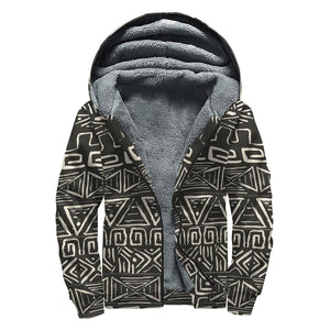 Beige Aztec Pattern Print Sherpa Lined Zip Up Hoodie