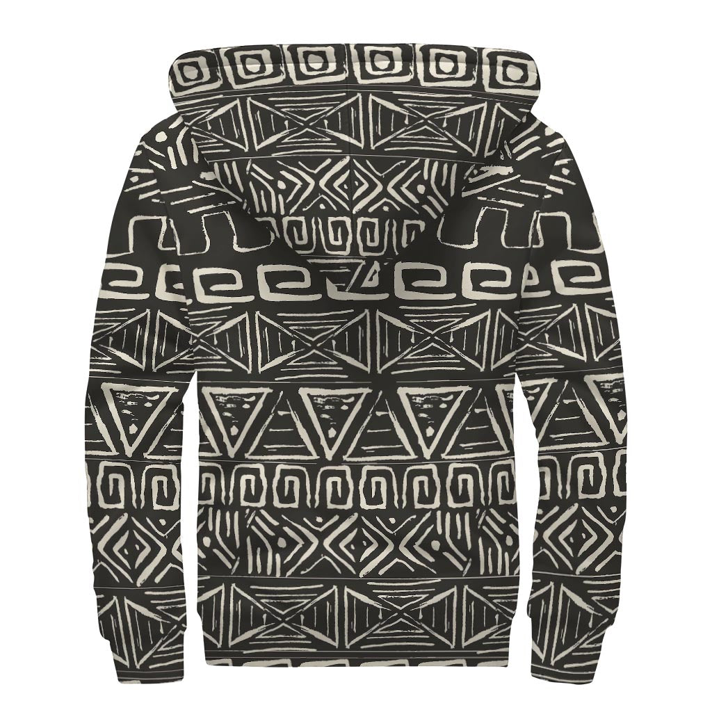 Beige Aztec Pattern Print Sherpa Lined Zip Up Hoodie