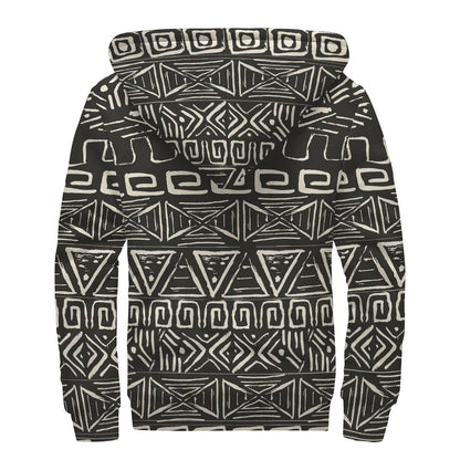 Beige Aztec Pattern Print Sherpa Lined Zip Up Hoodie