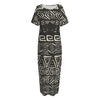 Beige Aztec Pattern Print Short Sleeve Long Nightdress