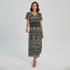 Beige Aztec Pattern Print Short Sleeve Maxi Dress