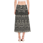 Beige Aztec Pattern Print Side Slit Midi Skirt