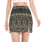 Beige Aztec Pattern Print Side Slit Mini Skirt