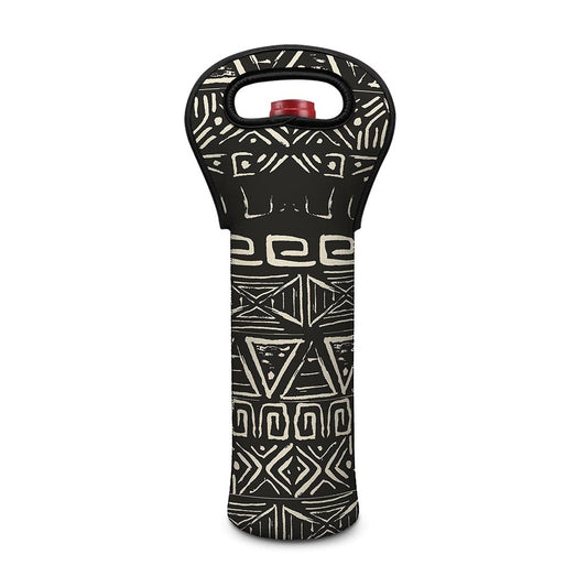 Beige Aztec Pattern Print Single Neoprene Wine Tote