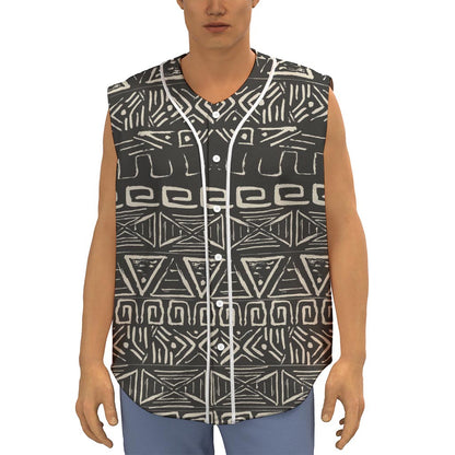 Beige Aztec Pattern Print Sleeveless Baseball Jersey