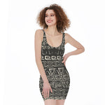 Beige Aztec Pattern Print Sleeveless Bodycon Dress