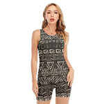Beige Aztec Pattern Print Sleeveless One Piece Swimsuit