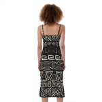 Beige Aztec Pattern Print Slim Fit Midi Cami Dress