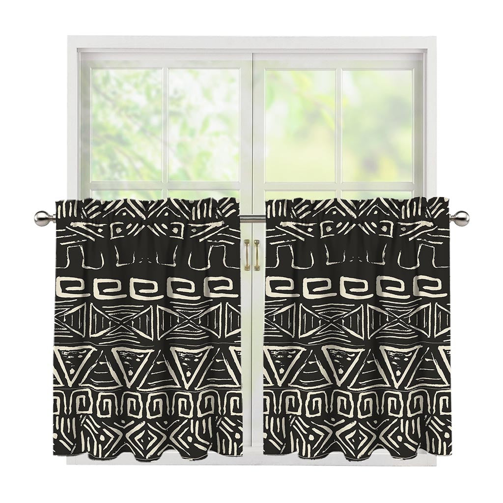 Beige Aztec Pattern Print Tier Curtains