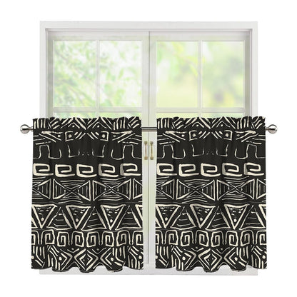 Beige Aztec Pattern Print Tier Curtains