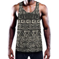 Beige Aztec Pattern Print Men's Workout Tank Top