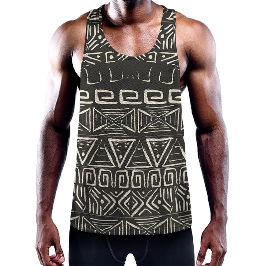 Beige Aztec Pattern Print Training Tank Top