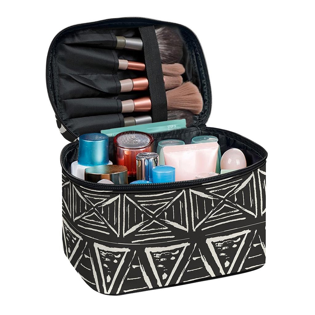 Beige Aztec Pattern Print Travel Makeup Bag
