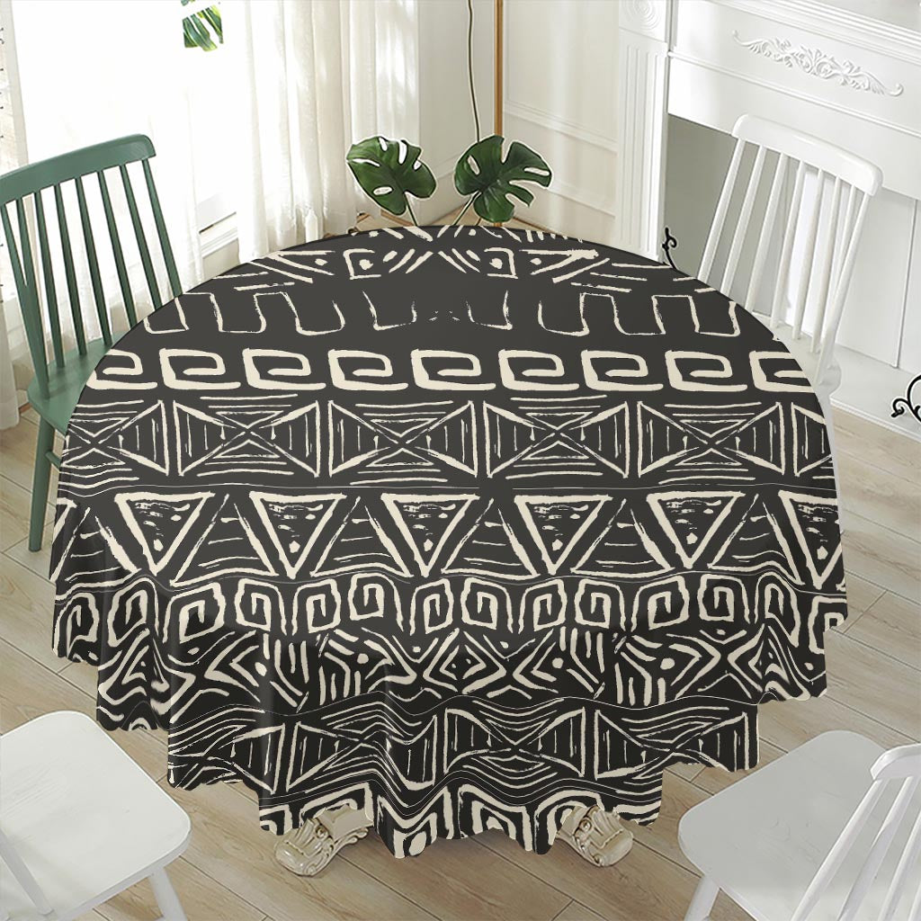 Beige Aztec Pattern Print Waterproof Round Tablecloth