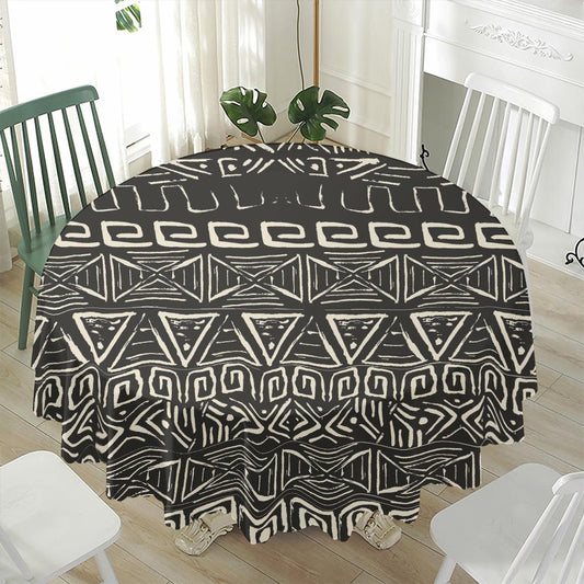 Beige Aztec Pattern Print Waterproof Round Tablecloth