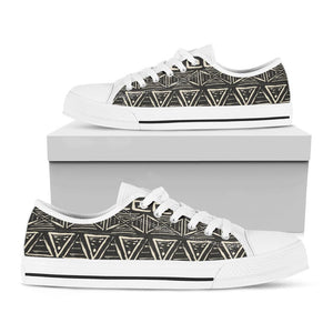 Beige Aztec Pattern Print White Low Top Sneakers