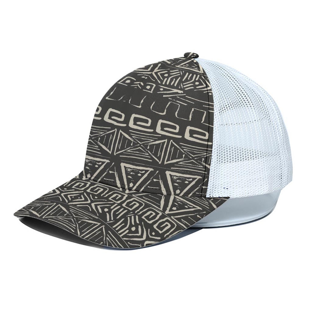Beige Aztec Pattern Print White Mesh Trucker Cap
