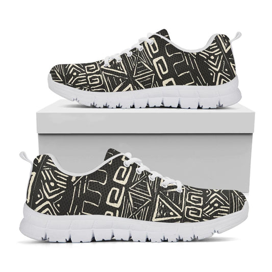 Beige Aztec Pattern Print White Running Shoes