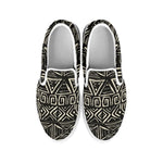Beige Aztec Pattern Print White Slip On Sneakers