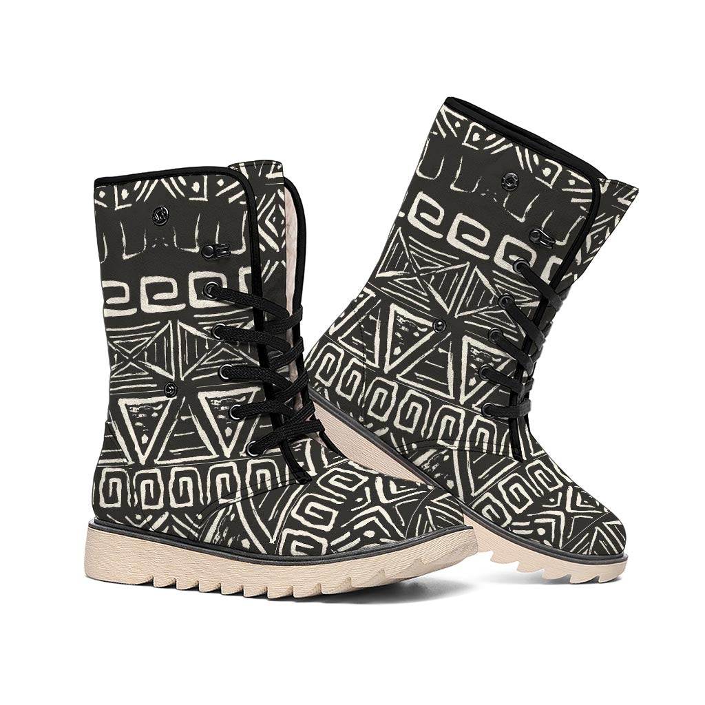 Beige Aztec Pattern Print Winter Boots