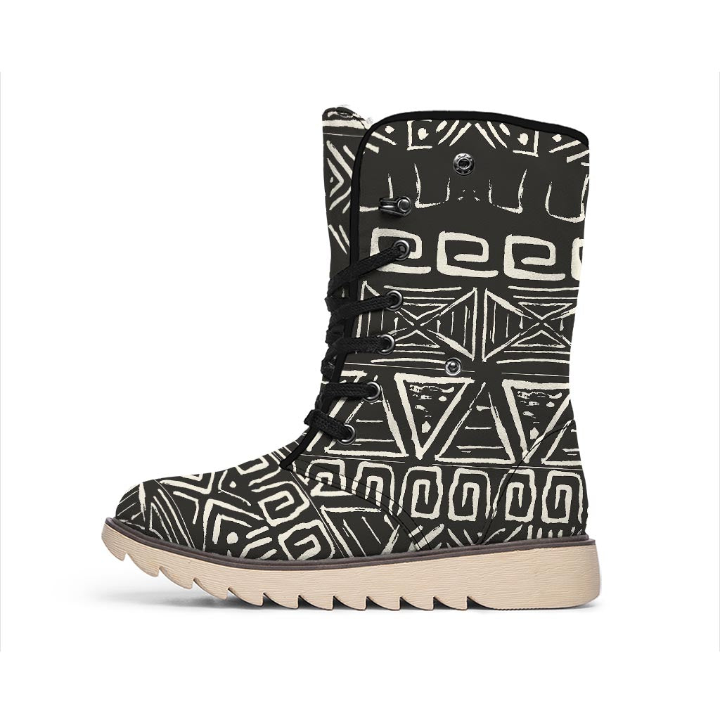 Beige Aztec Pattern Print Winter Boots