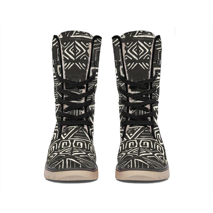 Beige Aztec Pattern Print Winter Boots