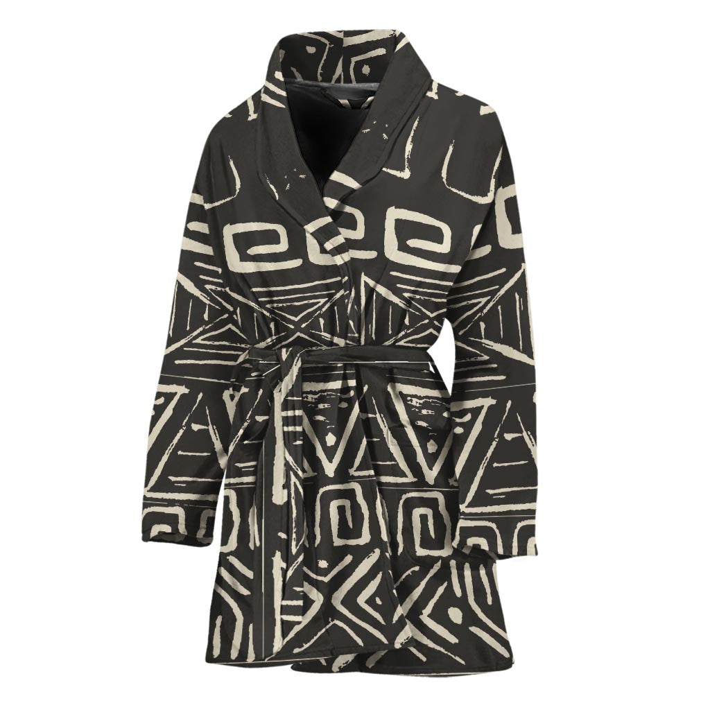Beige Aztec Pattern Print Women's Bathrobe