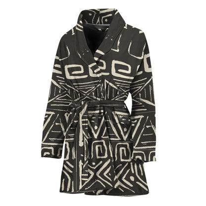 Beige Aztec Pattern Print Women's Bathrobe