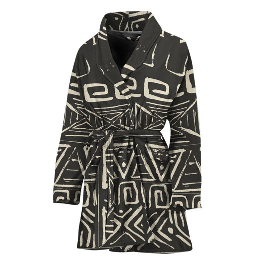 Beige Aztec Pattern Print Women's Bathrobe