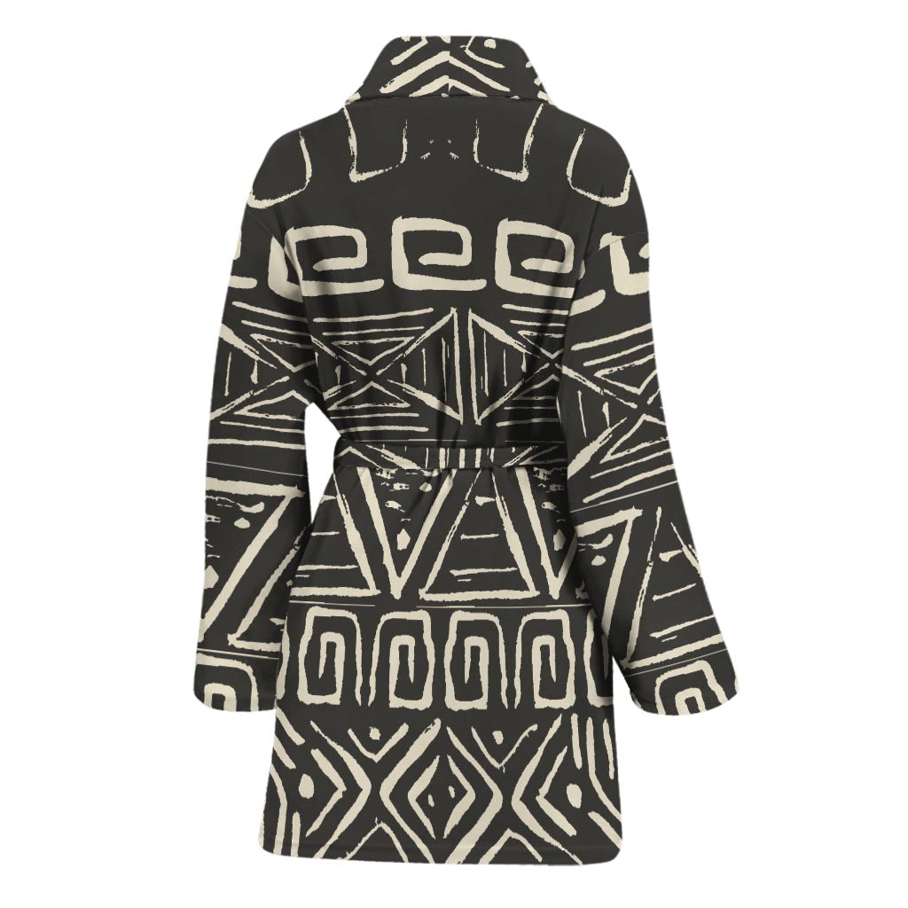 Beige Aztec Pattern Print Women's Bathrobe