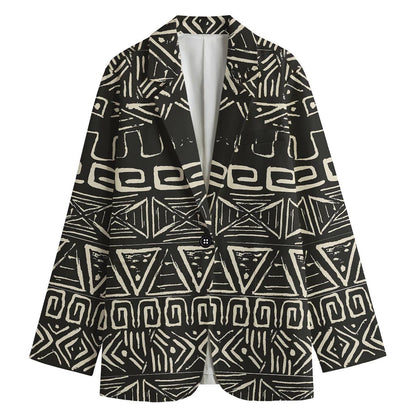 Beige Aztec Pattern Print Women's Blazer