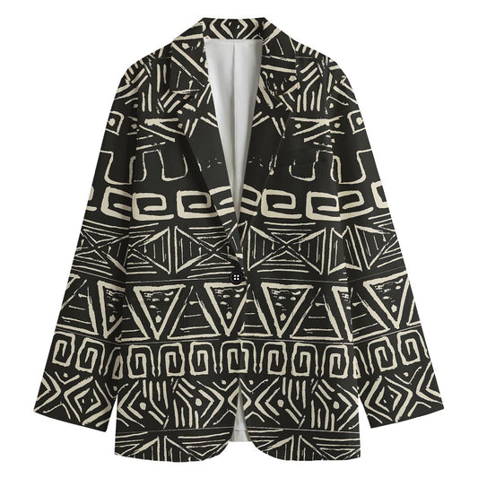 Beige Aztec Pattern Print Women's Blazer