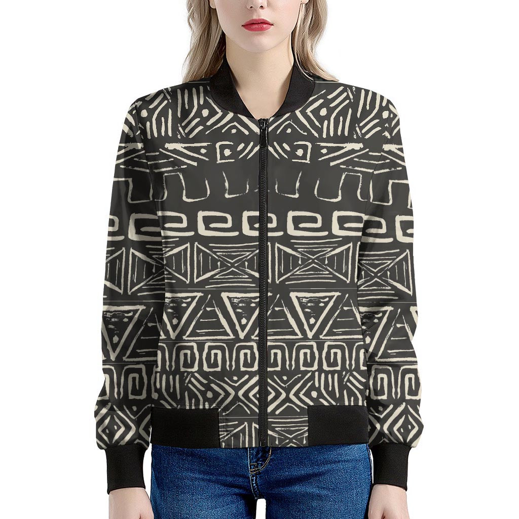 Beige Aztec Pattern Print Women's Bomber Jacket